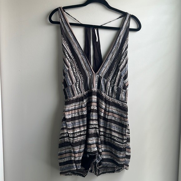 Free People Romper, Size 6, Shorts, Spaghetti Strap, Pockets, ECU, Boho, Brown - Picture 1 of 8